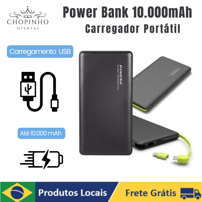 Carregador Portátil Power Bank 10.000mAh Android/IPhone V8 USB