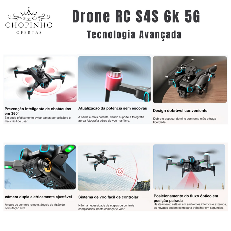 Drone RC S4S 5G WiFi FPV Dupla Câmera 6K HD - Laser Obstacle