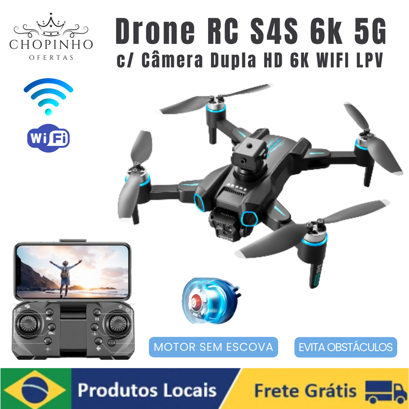 Drone RC S4S 5G WiFi FPV Dupla Câmera 6K HD - Laser Obstacle