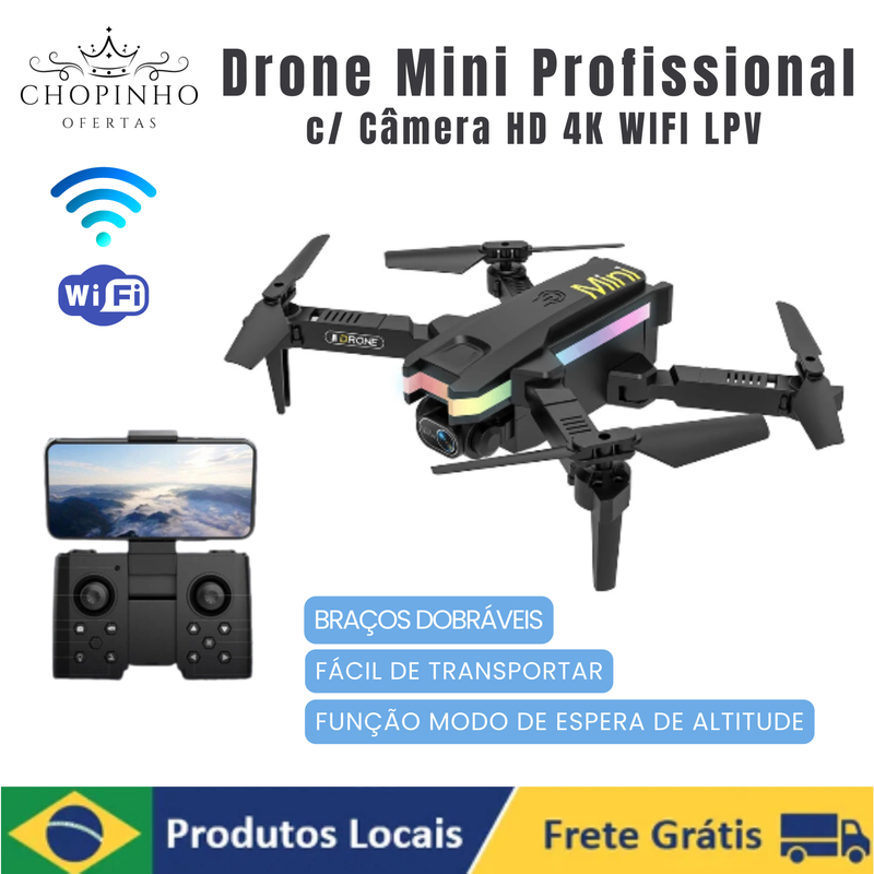 Drone Mini Profissional XT8 Câmera HD 4K WiFi FPV
